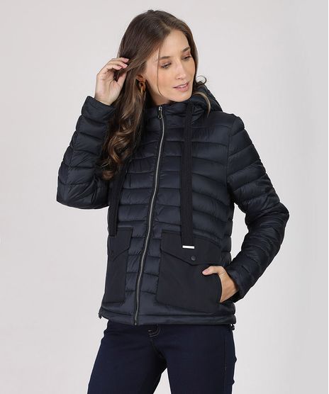Jaqueta-Puffer-Feminina-em-Nylon-com-Capuz-e-Bolsos-Preta-9811226-Preto_1