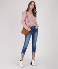 Sueter-Feminino-em-Trico-Felpudo-Decote-V-Rose-9793288-Rose_3