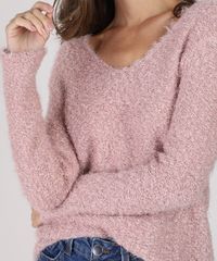 Sueter-Feminino-em-Trico-Felpudo-Decote-V-Rose-9793288-Rose_4