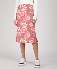 Saia-Feminina-Midi-Canelada-Estampada-Floral-Coral-9942714-Coral_1