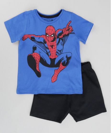 Conjunto-de-Camiseta-Azul---Bermuda-Homem-Aranha-Preta-8664319-Preto_1