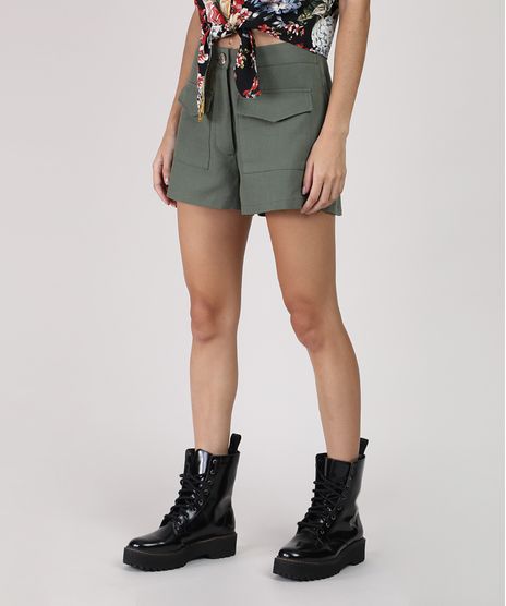 Short-Feminino-BBB-Cintura-Super-Alta-com-Bolsos-Verde-Militar-9883645-Verde_Militar_1