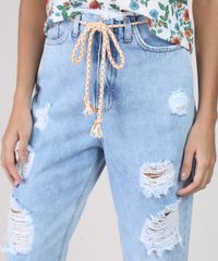 Calca-Jeans-Feminina-Mom-Cintura-Super-Alta-Destroyed-com-Cinto-Cadarco-Azul-Claro-9945385-Azul_Claro_4