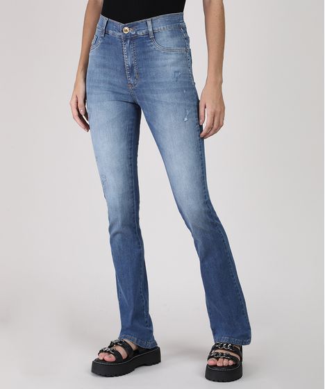 calça jeans flare cintura media