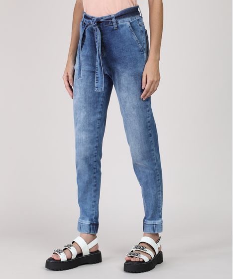 calca jeans de amarrar na cintura
