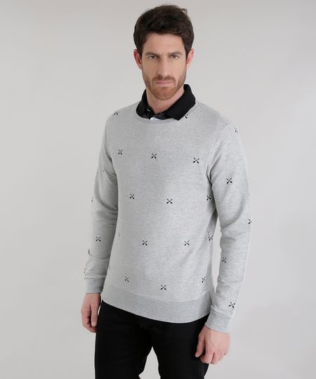 Blusao-em-Moletom-Estampado-de-Flechas-Cinza-Mescla-8589305-Cinza_Mescla_1