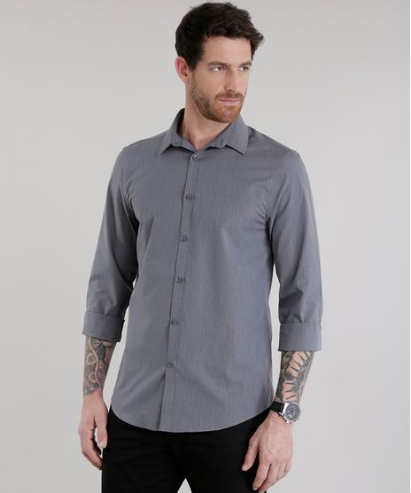 Camisa-Slim-Listrada-em-Algodao---Sustentavel-Chumbo-8580058-Chumbo_1