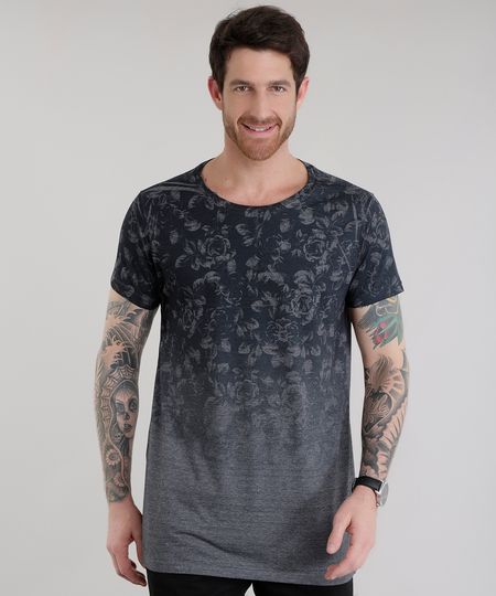 Camiseta-Longa-com-Estampa-Floral-Cinza-Mescla-8586079-Cinza_Mescla_1