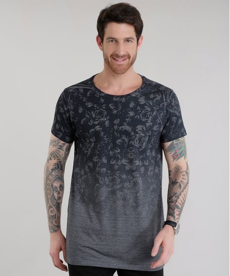 Camiseta-Longa-com-Estampa-Floral-Cinza-Mescla-8586079-Cinza_Mescla_1