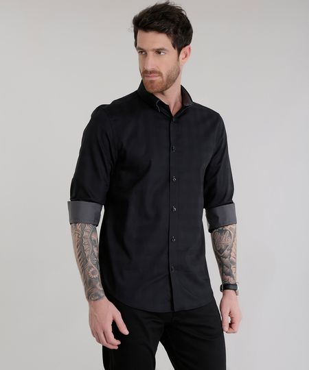 Camisa-Slim-em-Algodao---Sustentavel-Preta-8581116-Preto_1