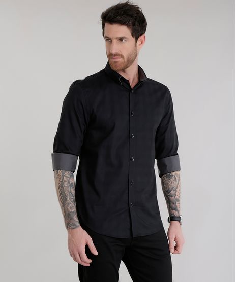 Camisa-Slim-em-Algodao---Sustentavel-Preta-8581116-Preto_1