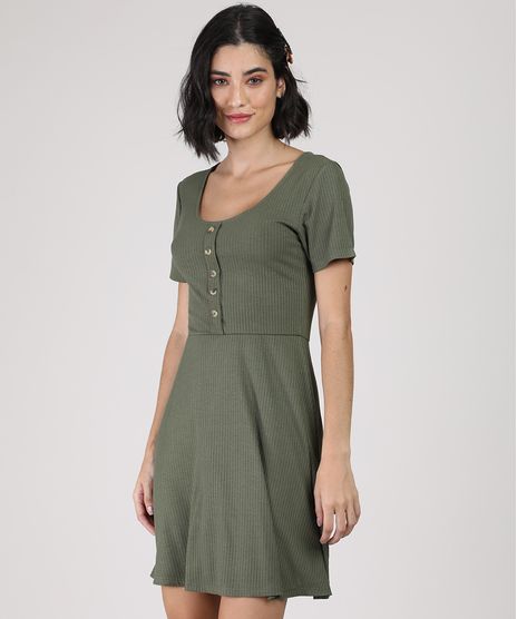 Vestido-Feminino-Curto-Canelado-com-Botoes-Manga-Curta-Verde-Militar-9920398-Verde_Militar_1