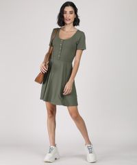 Vestido-Feminino-Curto-Canelado-com-Botoes-Manga-Curta-Verde-Militar-9920398-Verde_Militar_3