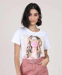Blusa-Feminina-Mulher-com-Chiclete-Manga-Curta-Decote-Redondo-Off-White-9876483-Off_White_1
