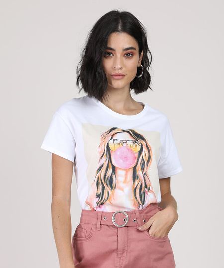 Blusa-Feminina-Mulher-com-Chiclete-Manga-Curta-Decote-Redondo-Off-White-9876483-Off_White_1