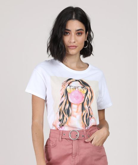 Blusa-Feminina-Mulher-com-Chiclete-Manga-Curta-Decote-Redondo-Off-White-9876483-Off_White_1