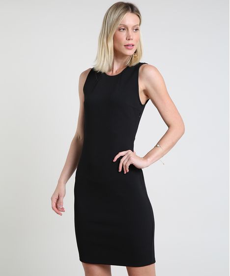 Vestido Feminino Basico Curto Sem Manga Preto Cea