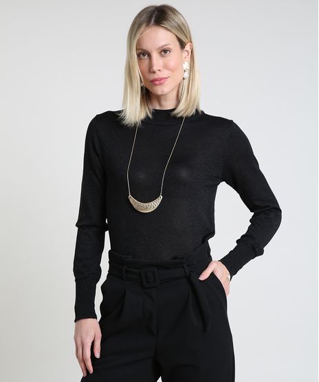 Sueter-Feminino-com-Lurex-Gola-Alta--Preto-9796408-Preto_1