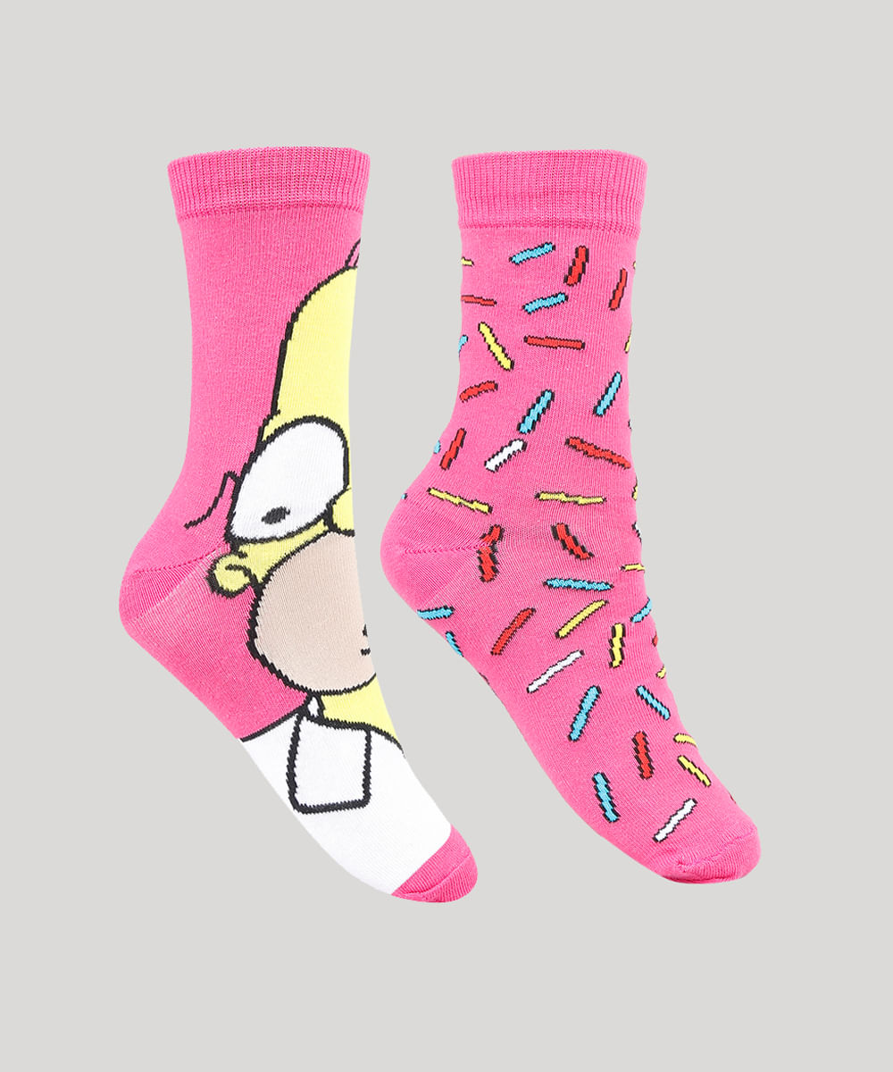 Kit-de-2-Meias-Femininas-Cano-Medio-Os-Simpsons-Rosa-9856787-Rosa_1