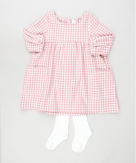 Conjunto-Infantil-de-Vestido-Estampado-Xadrez-Manga-Longa---Meia-Calca-Rosa-9777015-Rosa_1