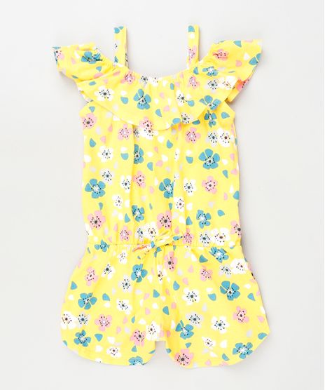 Macaquinho-Infantil-Open-Shoulder-Estampado-Floral-com-Babado-Manga-Curta-Amarelo-9913806-Amarelo_1
