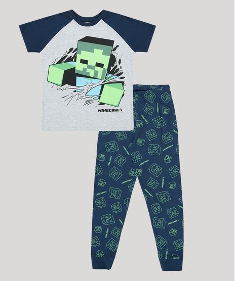 Pijama-Infantil-Minecraft-Camiseta-Manga-Curta-Cinza-Mescla-9884816-Cinza_Mescla_1