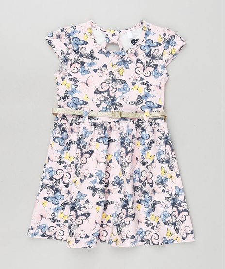 Vestido-Infantil-Estampado-de-Borboletas-com-Cinto-Manga-Curta-Off-White-9909944-Off_White_1
