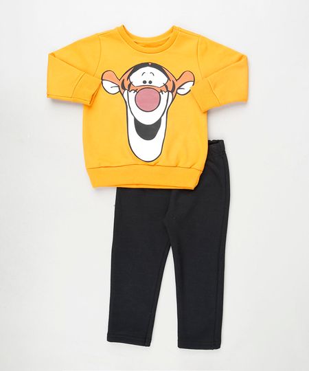 Conjunto-Infantil-Tigrao-em-Moletom-de-Blusao-Mostarda---Calca-Preta-9876581-Preto_1