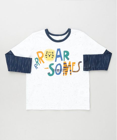 Camiseta-Infantil-com-Estampa-Interativa-de-Tigre-Manga-Longa-Branca-9871522-Branco_1