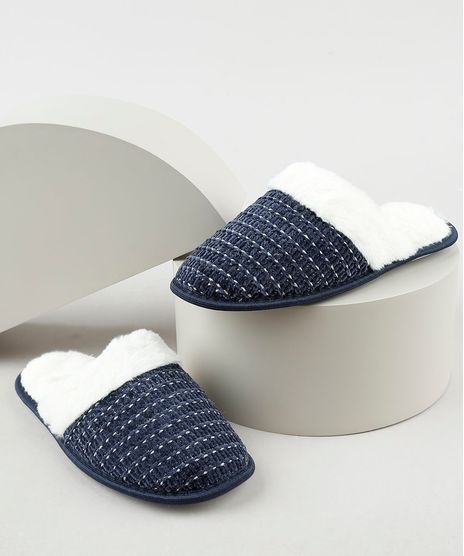 Pantufa-Slipper-Feminina-em-Trico-com-Pelo-Azul-Marinho-9860461-Azul_Marinho_1