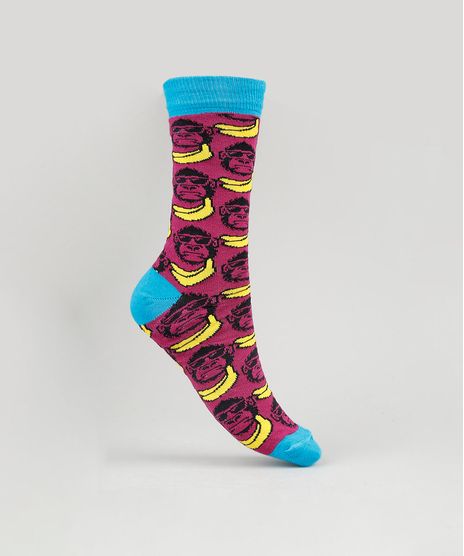Meia-Masculina-Cano-Alto-Divertida-Estampada-de-Macacos-Roxa-9900917-Roxo_1