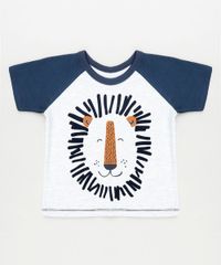 Camiseta-Infantil-Raglan-com-Estampa-Interativa-de-Leao-Manga-Curta-Branca-9879822-Branco_1