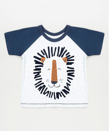 Camiseta-Infantil-Raglan-com-Estampa-Interativa-de-Leao-Manga-Curta-Branca-9879822-Branco_1
