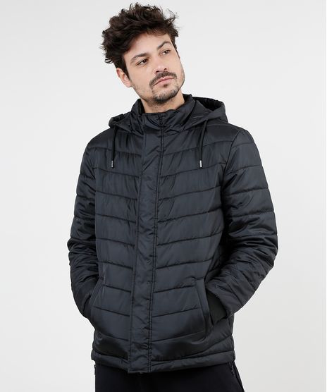 Jaqueta-Puffer-Masculina-em-Nylon-com-Capuz-e-Bolsos-Preta-9830013-Preto_1
