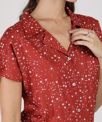Camisa-Feminina-Estampada-de-Estrelas-Manga-Curta--Vermelha-9942023-Vermelho_4