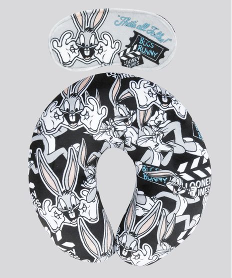 Kit-de-Apoio-de-Cabeca---Tapa-Olho-Estampado-Looney-Tunes-Cinza-8654854-Cinza_1
