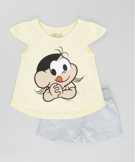 Conjunto-Magali-de-Blusa-Amarela---Short-em-Moletom-Cinza-Mescla-8565339-Cinza_Mescla_1
