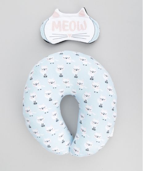 Kit-de-Apoio-de-Cabeca-Estampada-de-Gatinhos---Tapa-Olho-Azul-Claro-8654848-Azul_Claro_1