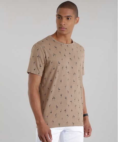 Camiseta-Estampada-de-Flamingos-Marrom-Claro-8680416-Marrom_Claro_1