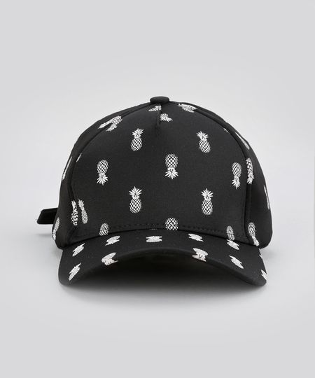 Bone-Estampado-de-Abacaxi-Preto-8631664-Preto_1