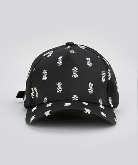 Bone-Estampado-de-Abacaxi-Preto-8631664-Preto_1