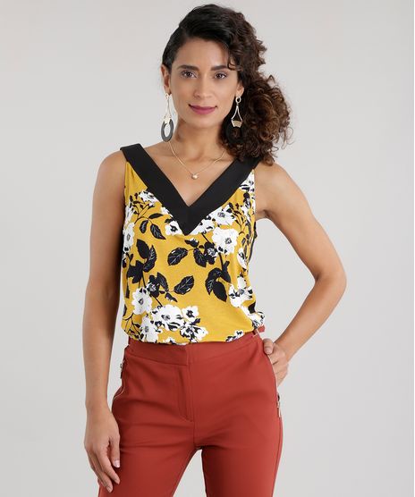 Regata-Estampada-Floral-com-Recorte-Amarelo-Escuro-8669299-Amarelo_Escuro_1