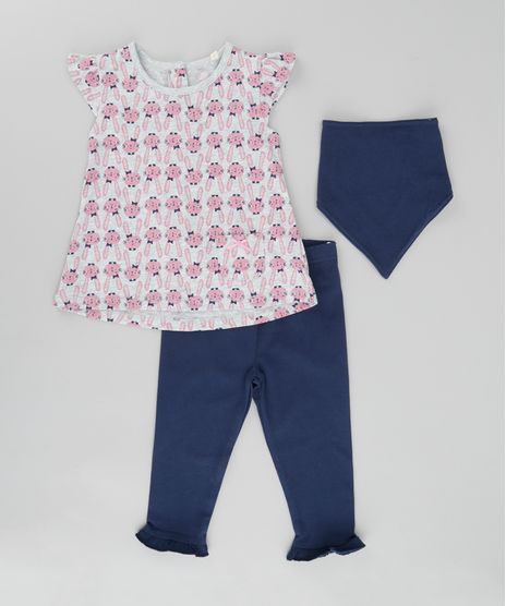 Conjunto-de-Blusa-Estampada-de-Gatinhos-Cinza-Mescla---Calca-Legging---Babador-Bandana-Azul-Marinho-8495900-Azul_Marinho_1