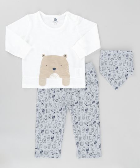 Conjunto-de-Camiseta--Urso--Off-White---Calca-Estampada-em-Moletom---Babador-Bandana-Estampado-Cinza-Mescla-8495927-Cinza_Mescla_1