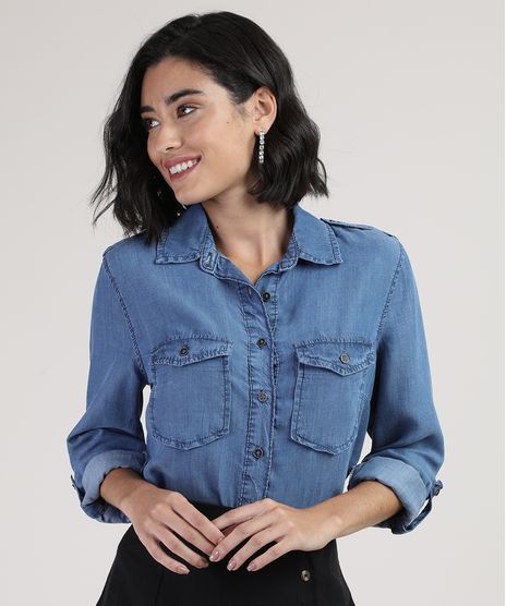 Camisa-Jeans-Feminina-Longa-com-Bolsos-e-Martingale-Manga-Longa-Azul-Medio-9944909-Azul_Medio_1
