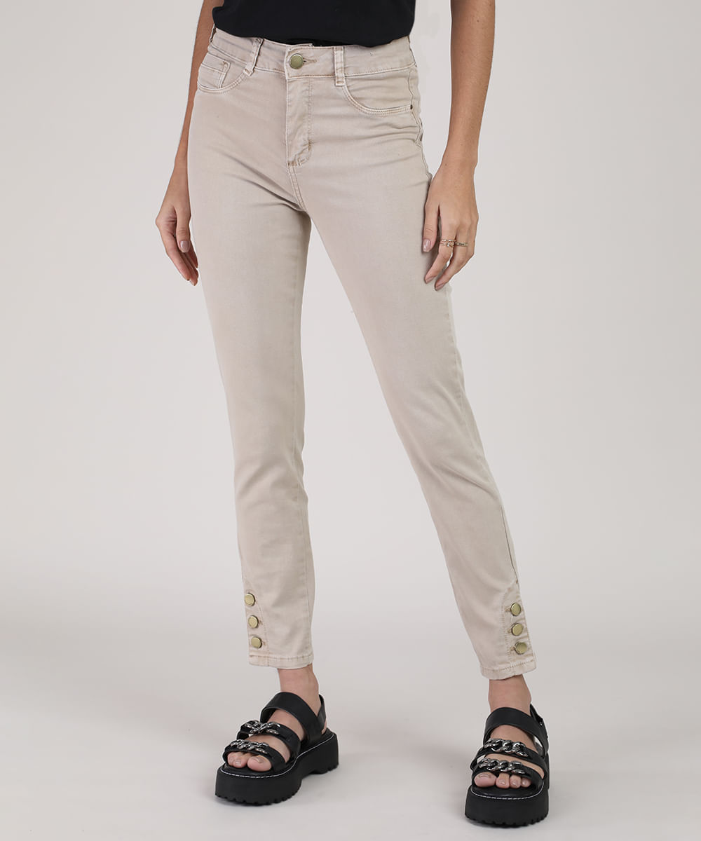 calça sarja caqui feminina