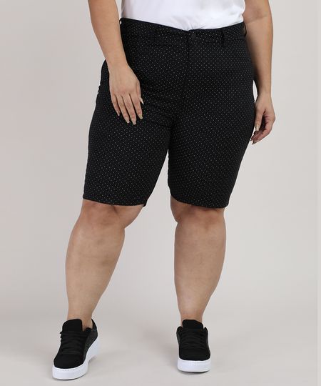 Bermuda-de-Sarja-Feminina-Plus-Size-Ciclista-Cintura-Alta-Estampada-de-Poa-Preta-9930404-Preto_1