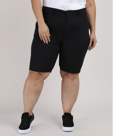 Bermuda-de-Sarja-Feminina-Plus-Size-Ciclista-Cintura-Alta-Estampada-de-Poa-Preta-9930404-Preto_1