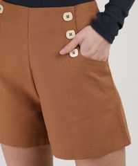 Short-Feminino-Cintura-Alta-com-Bolsos-e-Botoes-Marrom-9938605-Marrom_4