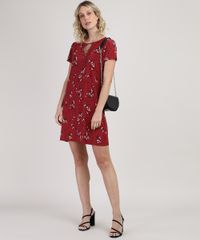 Vestido-Feminino-Curto-Estampado-Floral-com-Vazado-Manga-Curta-Vermelho-Escuro-9862197-Vermelho_Escuro_3